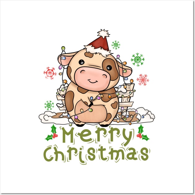 Cow Christmas Cute Cow Merry Christmas Wall Art by alcoshirts